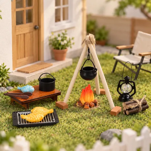 Vista 6 de Accesorios de camping a escala 1:12, casa de muñecas en miniatura, fogata