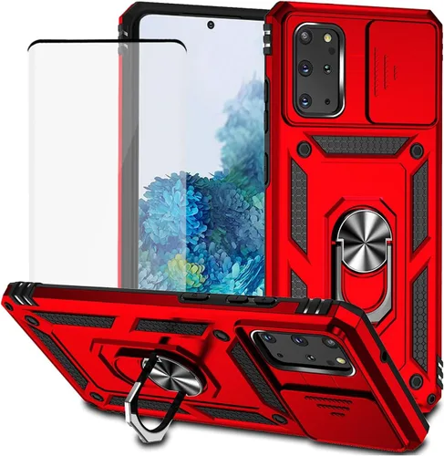 Vista 8 de Funda para Galaxy S20 Plus, Samsung S20+ SM-G985 con protector de pantalla de vidrio templado y cubierta de cámara deslizante, anillo magnético