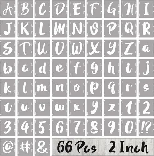 Vista 8 de BAMIDELE Plantillas de letras de 1 pulgada y números, kit de plantillas de dibujo entrelazadas de 66 piezas de plástico reutilizable, plantillas