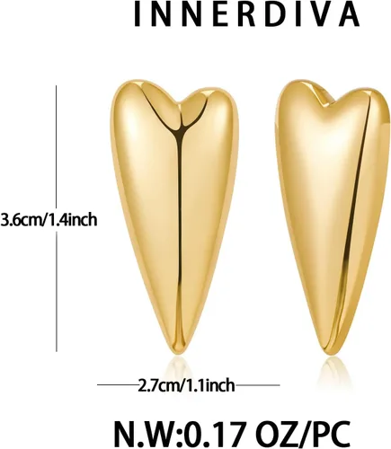 Vista 5 de INNERDIVA Aretes de oro con forma de corazón y dulce amor, regalo para mujer