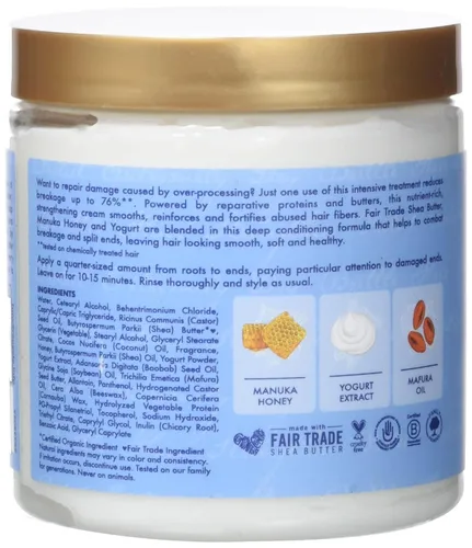 Vista 4 de Shea Moisture Hidratación de miel y yogur de Manuka Plus Repair Protein Power para tratamiento unisex, 8 onzas