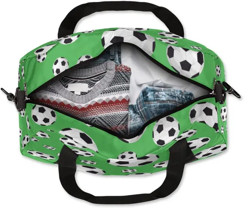 Vista 7 de Bolsa de lona para niños y niñas, adolescentes, impermeable, para gimnasio, deporte, bolsa de baile, Patrón de fútbol de fútbol