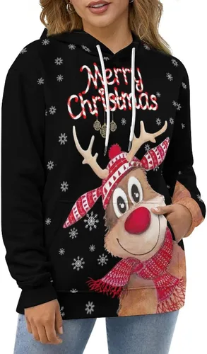Vista 4 de Sudaderas con capucha de Navidad para mujer, sudadera con capucha de manga larga con bolsillos