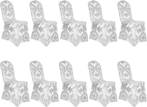 Vista 14 de Juego de 1 fundas decorativas para sillas de comedor, con estampado de flores doradas, extraíbles, lavables, de elastano, para fiestas, bodas Oro