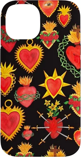 Vista 4 de iPhone 14 Pro Max Hearts Mexican Days of the Dead Latina Milagros Folk Art Fun Case
