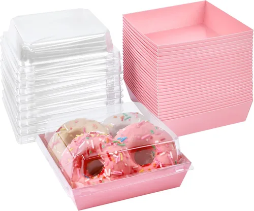 Vista 12 de Ocmoiy Cajas pequeñas de charcutería con tapas transparentes, recipientes de papel desechables para alimentos para llevar, cajas de postre