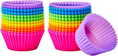 Vista 6 de Amazon Basics Tazas de silicona reutilizables para hornear, moldes para muffins libres de BPA, aptas para lavavajillas, 7.3 x 7.3 x 3.3 cm