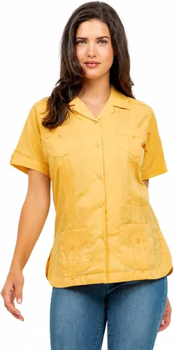 Vista 22 de Mojito Collection Guayabera de manga corta clásica de mezcla de algodón para mujer con 4 bolsillos Aguamarina (Aquamarine)