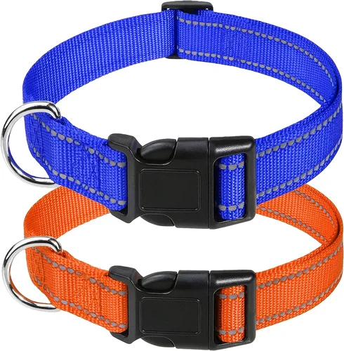 Vista 9 de Collares reflectantes de nailon para perros, 2 unidades, con hebilla de liberación rápida, collares de nailon de seguridad ajustables para perros