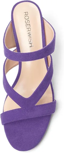 Vista 3 de ROSERWISH Vestido de fiesta sin cordones para mujer, de gamuza, con puntera abierta, tacón alto, sandalias de tacón alto de 3.3 pulgadas