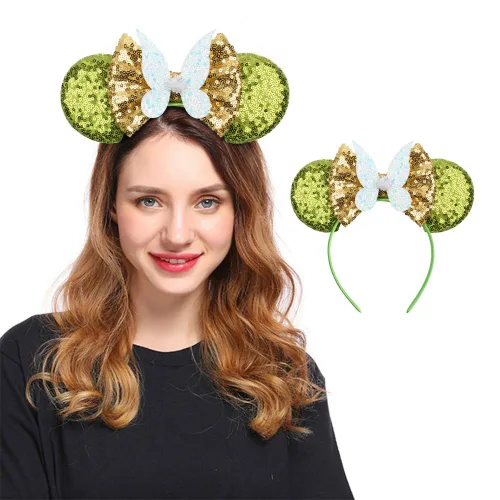 Vista 2 de YanJie - Diadema con diseño de orejas de mouse color rosa fiesta con brillantina rosa fuerte disfraz para niñas y mujeres M