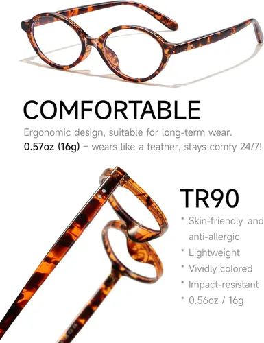Vista 3 de Oval Blue Light Blocking Glasses Vintage Y2K Anti Eyestrain Protection TV Computer Gaming for Women Reno