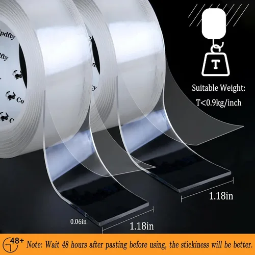 Vista 2 de Cinta de doble cara resistente para decoración de pared, no daña la pintura, cinta de montaje extraíble transparente, cinta adhesiva nano de dos 1