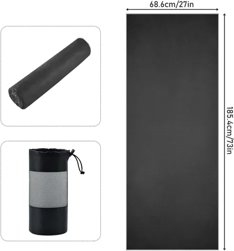 Vista 3 de YETTASBIN Toalla negra para esterilla de yoga, antideslizante, absorbente de sudor, toalla de yoga caliente, portátil, ligera, toalla