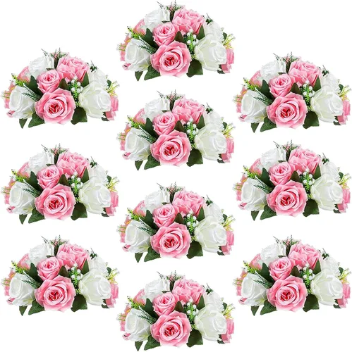 Vista 13 de Sziqiqi Flores de rosas artificiales de seda sintética para decoración de centros de mesa de boda, decoración del hogar, paquete de 2 unidades Azul