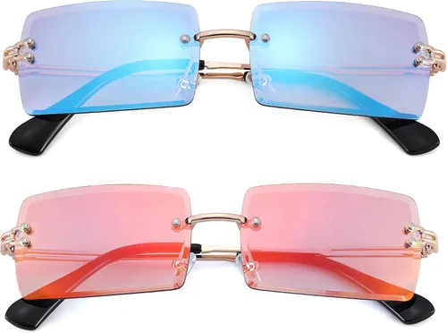 Vista 46 de Gafas de sol rectangulares para hombres/mujeres, gafas de sol pequeñas sin montura cuadrada