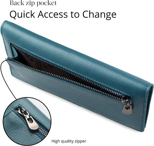 Vista 5 de Bveyzi Billeteras de cuero ultrafino con bloqueo RFID para tarjetas de crédito, billetera plegable para mujer