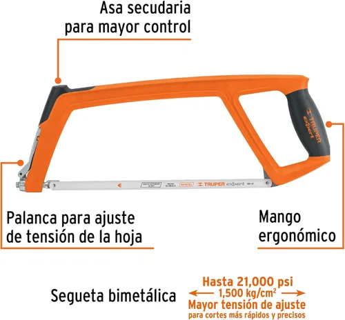 Vista 2 de TRUPER ATI-12 Marco de sierra de metales de aluminio industrial, mango de TPR