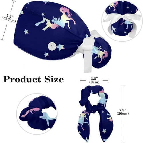 Vista 2 de Adjustable Working Caps, Autumn Leaves Hedgehog Bouffant Scrub Hats with Hair Scrunchy for Women