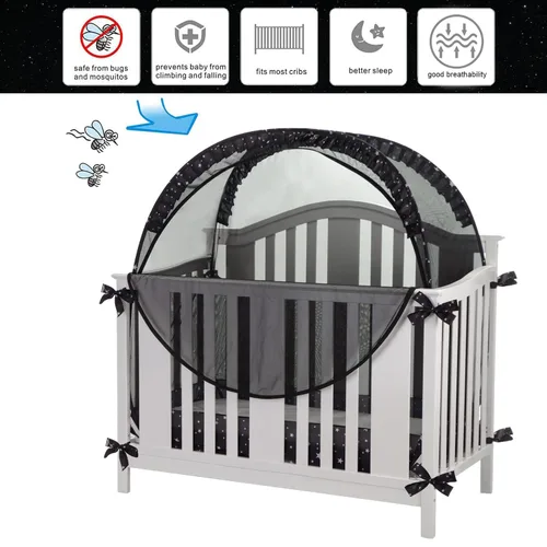 Vista 10 de Tienda de cuna de seguridad para mantener al bebé en Pop Up Mosquitero Netting Canopy Mesh Cover para niños pequeños - Negro