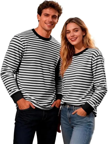 Vista 2 de Camisas a rayas para hombre, manga larga, de gran tamaño, hombros caídos, bloque de color, para trabajo, oficina, uso diario, camiseta básica