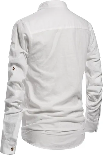 Vista 4 de NITAGUT Camisas de lino de manga larga con cuello Henley para hombre