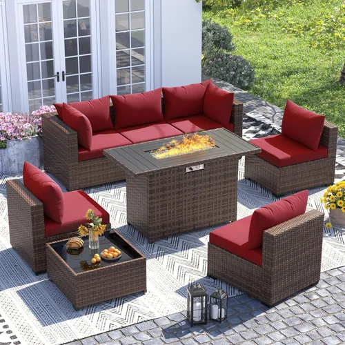 Vista 15 de UDPATIO Muebles de exterior 7 piezas de mimbre para patio, cojín Beige