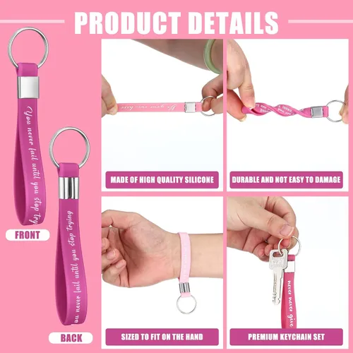 Vista 3 de Sasylvia 24 llaveros con cita inspiradora a granel para mujeres, hombres y niñas, regalo de Navidad, de silicona rosa, con cita motivacional