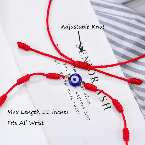 Vista 4 de Tarsus (Ver.3) Pulseras de la suerte de mal de ojo 7 nudos, amuleto de cuerda roja ajustable para mujeres y hombres