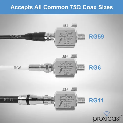Vista 6 de Proxicast Arrestador/Supresor de Rayos Coaxial con Conectores Hembra F de 75 Ohmios - Protector de Sobretensiones de Cable Coaxial de Grado