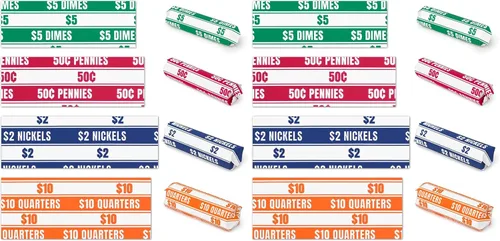 Vista 10 de THEBLUETOUCH 100 unidades de envoltorios de monedas de Penny, colores brillantes e impresión clara, rollos de monedas planos blancos para monedas