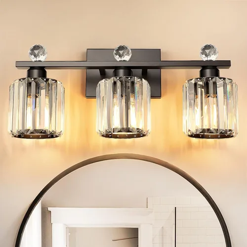 Vista 13 de Lámparas de baño doradas de 1 luz, modernas luces de tocador de baño con pantalla de cristal transparente, luces de montaje en pared de baño