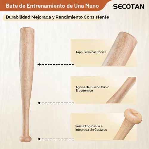 Vista 3 de Bate de entrenamiento de béisbol de madera, bate de madera duradero y resistente, ideal para la práctica de bateo de sóftbol, bate de diseño