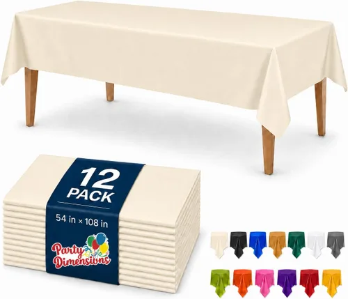 Vista 65 de Party Dimensions Mantel de plástico negro, paquete de 12 manteles rectangulares desechables de 54 x 108 pulgadas para mesas de 6 a 8 pies