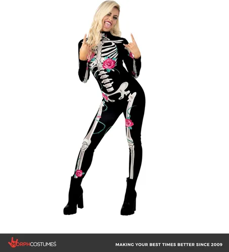 Vista 4 de Morph, Body de esqueleto para mujer, disfraz de esqueleto para mujer, disfraz de esqueleto de Halloween para mujer
