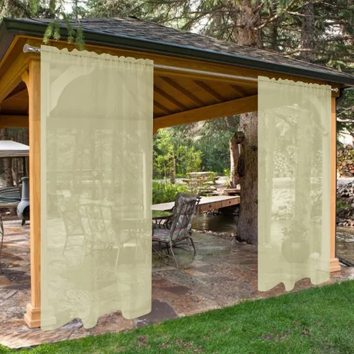 Vista 29 de SpaceDresser - Cortinas transparentes impermeables para exterior para patio - 2 paneles con bolsillo para barra, cortinas de gasa transparentes