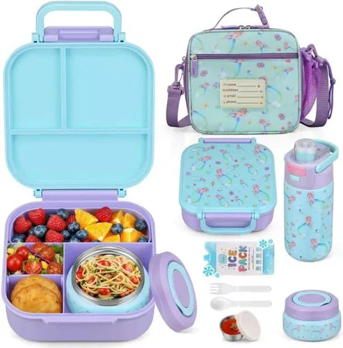 Vista 12 de Itslife Caja Bento para niños, contenedor de comida aislado, lonchera para niños, termo de 7 onzas para comida caliente, botella de agua térmica