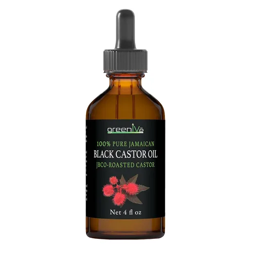 Vista 2 de GreenIVe Aceite de ricino negro jamaicano cultivado orgánicamente JBCO Botella de vidrio 100% puro prensado en frío Resultados de Amazin (4 onzas)