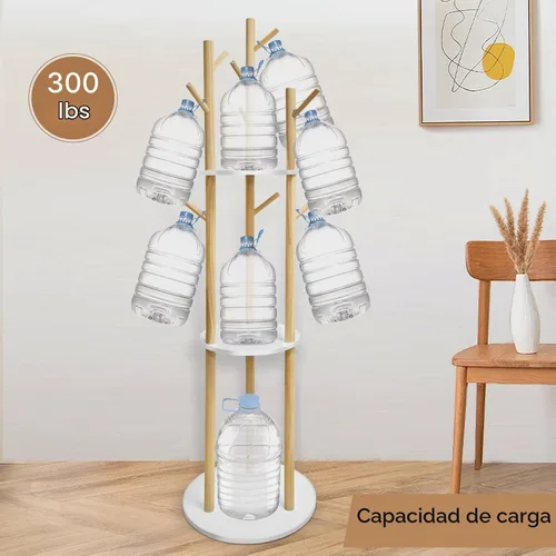 Vista 5 de LIWSHWZ Perchero de madera maciza independiente, perchero con 3 estantes y 9 ganchos, árbol de pasillo para dormitorio, entrada, sala de estar