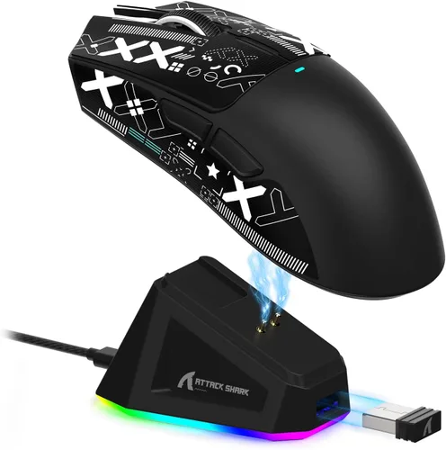 Vista 11 de ATTACK SHARK X11 Ratón inalámbrico ligero para juegos con base de carga RGB, Tri-Mode-2.4G/USB-C con cable/BT, 22K DPI, sensor óptico PAW3311