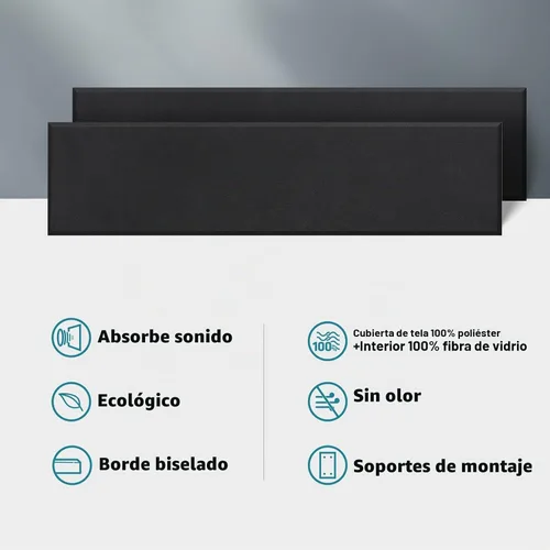 Vista 5 de Paquete de 2 paneles acústicos de fibra de vidrio de 48 x 12 x 2 pulgadas, paneles insonorizados, color negro