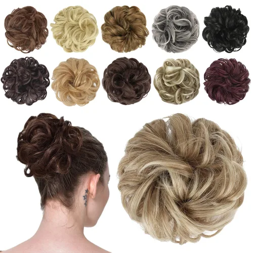 Vista 47 de FESHFEN Pieza de Cabello de Moño Desordenado - Extensiones de Coleteros de Moño de Cabello Ondulado Rizado Elástico Postizos Sintéticos para Mujeres