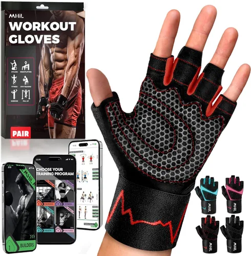 Vista 12 de MhIL Guantes de entrenamiento para hombres – Guantes de gimnasio cómodos para hombres con agarre mejorado para seguridad y protección de las manos