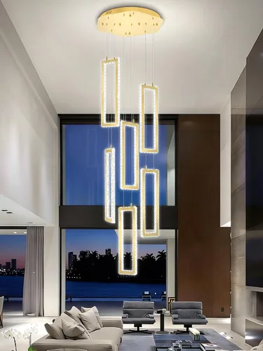 Vista 15 de ykolupty Moderno candelabro LED ajustable colgante negro lámpara colgante 3 luces rectangulares candelabros para cocina, escalera de isla comedor