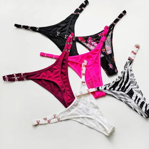 Vista 3 de Meshal Tanga sexy para mujer, bragas de algodón, con espalda en T, 5 unidades, hipster 1908-4pack