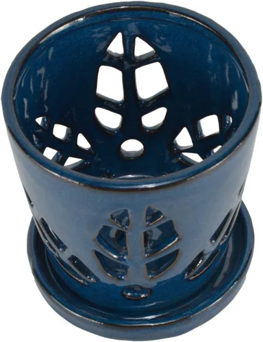 Vista 3 de W&W Maceta de orquídeas con agujeros y platillo para trasplantar, azul, 5.5 pulgadas azul (Blue 5.5")
