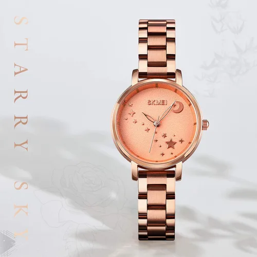 Vista 3 de SKMEI Reloj de mujer rectángulo oro rosa plata acero inoxidable impermeable cuarzo analógico, Classic, Oro