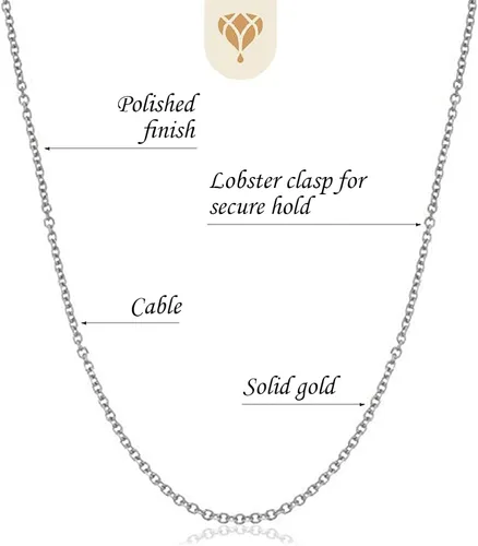 Vista 3 de 14k SOLID Yellow or White Gold 1.4mm Shiny Diamond Cut Cable Link Chain Necklace for Pendants and Charms with Lobster-Claw Clasp