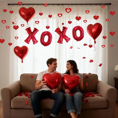 Vista 6 de 62 globos XOXO en forma de corazón rojo con decoración colgante de corazón para decoración de San Valentín, boda, fiesta