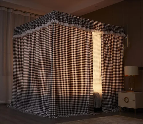 Vista 5 de VETHIN Cortinas de techo elástico estilo princesa con cuatro postes de esquina, acogedora y transpirable, mosquitera para niñas y adultos
